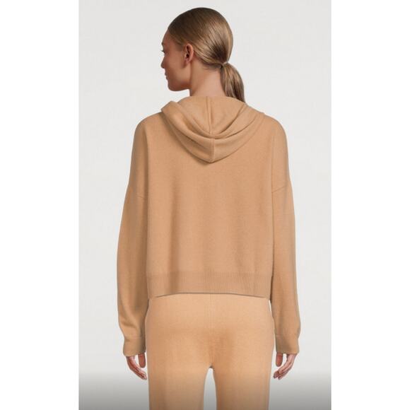 Naadam Camel Tan Cropped 100% Cashmere Hoodie Sweater M - Picture 2 of 8